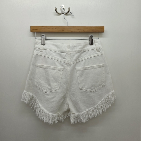 MINKPINK White Lace-Up Fringe High Waist Shorts - Picture 2 of 6